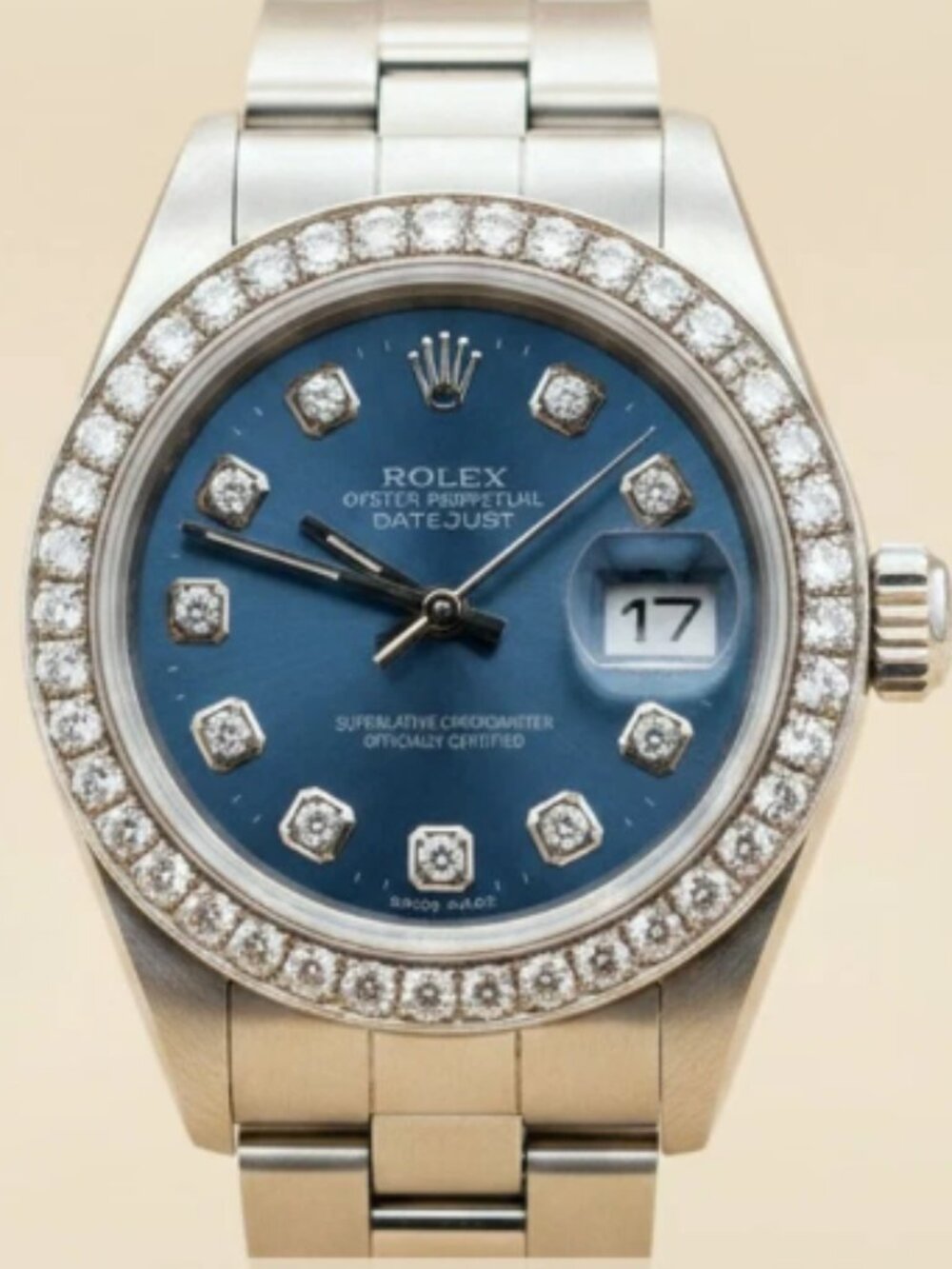 Rolex Diamond Bezel Midsize Oyster Perpetual Datejust Wrist Watch